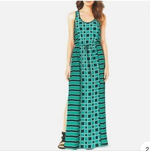Michael Kors Teal and Black Patterned Maxi Dress